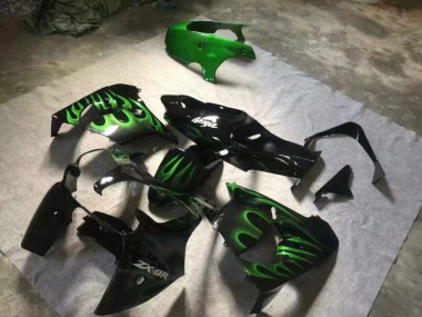 2000-2001 Glossy Black Green Flame Kawasaki Ninja ZX9R Motorcycle Fairings & Bodywork