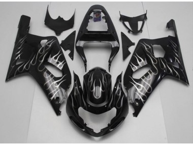 2001-2003 Black White Flame Suzuki GSXR 600/750 Motorcycle Fairings