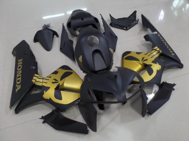 2005-2006 Matte Black with Gold Skull Honda CBR600RR Motorcycle Fairings