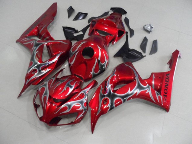 2006-2007 Red with Black Grey Flame Honda CBR1000RR Motorcycle Fairings