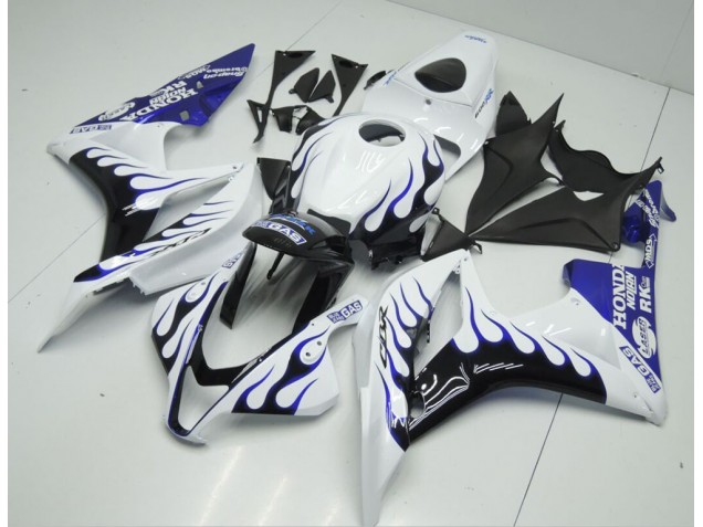 2007-2008 White Blue Flame Honda CBR600RR Motorcycle Fairings